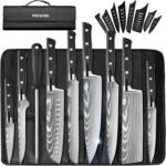 MDHAND Professional Chef Knife Set with Roll Bag, 9PCS Japanese Kitchen Knife Set with Sharpener, High Carbon Stainless Steel Kitchen Knives - Forged Triple Rivet, Dishwasher Safe, Chef Gifts, Black - Image 2