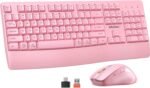 MEETION Wireless Keyboard and Mouse, Full-Sized Cordless Keyboard with Wrist Rest, 3 DPI Adjustable Mouse, Keyboard and Mouse Set with 2.4GHz USB Receiver, for PC/Computer/Laptop/Windows/Mac, Pink - Image 2