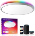 MELEGAN Smart Led Ceiling Light Flush Mount, 12 Inch 24W Ceiling Light Fixture Dimmable 2700K-6500K, RGB Ambient Light Fixture WiFi Compatible with Alexa Google Home for Bedroom Living Room - Image 2