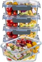 MFY 5-Pack 36 OZ Glass Storage Containers with Lids - 2 Compartment Meal Prep Set, Airtight Glass Lunch Containers, Microwave, Oven, Freezer & Dishwasher Safe, Gray - Image 2