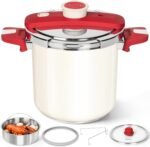 MICHELANGELO 8.5 Quart Stainless Steel Stovetop Pressure Cooker, 3-in-1 Pressure Pot, One-Hand Locking System, Olla de Presion Colorful Design, Induction Compatible, with Glass Lid & Steamer - Image 2