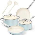 MICHELANGELO Pots and Pans Set Non Stick - Titanium Cookware Set Non Toxic Ceramic Coating, 8-Pcs Nonstick Pots and Pans with Ergonomic Handle, Dishwasher Safe & Induction Compatible, Blue - Image 2