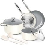 MICHELANGELO Pots and Pans Set Non Stick - Titanium Cookware Set Non Toxic Ceramic Coating, 8-Pcs Nonstick Pots and Pans with Ergonomic Handle, Dishwasher Safe & Induction Compatible, Cream - Image 2