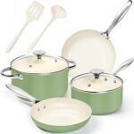 MICHELANGELO Pots and Pans Set Non Stick - Titanium Cookware Set Non Toxic Ceramic Coating, 8-Pcs Nonstick Pots and Pans with Ergonomic Handle, Dishwasher Safe & Induction Compatible, Green - Image 2