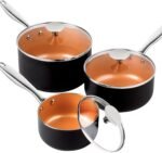MICHELANGELO Sauce Pan with Lid, 1Qt & 2Qt & 3Qt Sauce Pan Set, Ceramic Saucepans with Lids, Copper Small Pots, Nonstick Saucepan Set, Oven Safe - Image 2