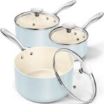 MICHELANGELO Sauce Pan with Lid, Non Stick Saucepan Set of 3-1Qt & 2Qt & 3Qt Small Pots for Cooking, Ceramic Saucepan - Non-Toxic, Scratch-Resistant, Oven Safe, Light Blue - Image 2