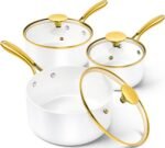 MICHELANGELO Sauce Pan with Lid, Nonstick Ceramic Saucepan Set-1Qt & 2Qt & 3Qt, Small Pots with Ergonomic Handle, Sauce Pans Sets Oven Safe, White - Image 2