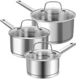 MICHELANGELO Saucepan Set 3 Sizes, Stainless Steel Sauce Pan with Lid, Tri-Ply Bottom Sauce Pot Set, Nonstick Saucepan, Induction Compatible, 1QT & 2QT &3QT - Image 2