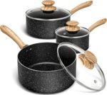 MICHELANGELO Saucepan Set, Nonstick Sauce Pans with Granite Coatings, Stone Sauce Pan with Lids, Non Stick Pot Sets, Sauce Pots 3 Piece, 1Qt, 2Qt & 3Qt - Image 2