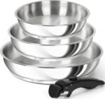 MICHELANGELO Stainless Steel Frying Pan Set, Cooking Pans with Removable Handle, Triply Base Stainless Steel Pan Set, Induction Compatible Skillet- 8" & 9.5" & 11" - Image 2