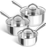 MICHELANGELO Stainless Steel Pot Set 6 Pcs with Triply Base, Stainless Steel Saucepans with Lids, Induction Saucepan Set with Stay-cool Handle - 1QT & 2QT & 3QT - Image 2