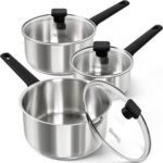 MICHELANGELO Stainless Steel Sauce Pan with Lid 1QT & 2QT & 3QT, TriPly Stainless Steel Saucepans with Straight Bakelite Handle & Square Lid Knob, Nonstick Sauce Pans Set, Induction Compatible - Image 2