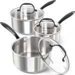 MICHELANGELO Tri-Ply Stainless Steel Saucepan with Lid 6 Pcs, Stainless Steel Sauce Pans with Cool Handle, 6 Pcs Multipurpose Sauce Pots Set for Kitchen Cooking, Induction Compatible, 1QT & 2QT &3QT - Image 2