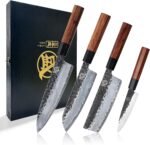 MITSUMOTO SAKARI Japanese Chef's Knife Set 4 Pcs, Professional Hand Forged Kitchen Chef Knife Set, High Carbon Ultra Sharp Cooking Chefs Knife Set (Rosewood Handle & Sandalwood Box) - Image 2