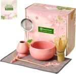 Maestri House Pink Matcha Whisk Set, 7-Pc Complete Matcha Kit with Spouted Ceramic Bowl, Bamboo Whisk and Holder, Scoop, Spoon Rest & Sifter, Tea Cloth – Ideal Gift for Matcha Lovers (Pink) - Image 2