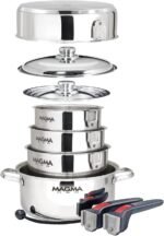 Magma 10 Piece Gourmet Nesting Stainless Steel Cookware Set, Induction Compatible, Oven Safe to 500°F - Suitable for All Stovetops, Removable Handles, Silver - Image 2