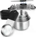 Magnetic Measuring Cups & Spoons Set, Strong N45 Magnets, Heavy Duty Stainless Steel Fits in Spice Jars for Baking & Cooking, BPA Free, Round Set of 15 with Leveler,Dark Black - Image 2