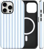 Magnetic for iPhone 13/14 Case Cute Stripes Phone Case, Shockproof Slim TPU and Hard PC Protective Phone Cover Compatible with MagSafe Designed for Women Girls, Blue and White - Image 2