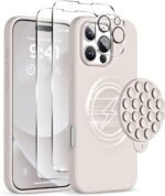 Magnetic for iPhone 16 Pro Max Case, Compatible with Magsafe, Suction Cup Phone Mount, [2 Screen Protectors][Camera Protector] Silicone Shockproof Protective Phone Cover 6.9", Stone - Image 2