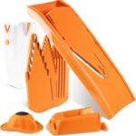 Mandoline Food Slicer Börner V1 (Profi Set) by Reston Lloyd • V-Slicer with 4 Inserts, Docking Station & Food Holder • Made in Germany • Fruit & Vegetable Chopper • Multiple Settings • Color: Orange - Image 2