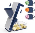 Mandoline Slicer for Kitchen - Vegetable Food Chopper, Cucumber Slicer, Detachable Easy to Clean Kitchen Chopping Artifact (White Blue) - Image 2
