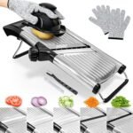 Mandoline Slicer,Mandoline Food Slicer for Kitchen,Mandolin,Vegetable Chopper,Vegtable Slicer,Adjustable Stainless Steel Veggie Onion Tomato Julienne Cutter with Cut-1 Pair Cut-Resistant Gloves - Image 2