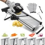 Mandoline slicer, Stainless Steel adjustable Mandoline vegetable slicer, mandoline for kitchen, Vegetable Cutter potato,onion,cucumber slicer, with paring knife, brush and cutproof gloves - Image 2