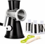 Manual Rotary Cheese Grater for Kitchen, Vegetable Slicer, 3-in-1 Hand Crank Food Shredder for Cheese, Vegetables & Nuts, Stainless Steel Blades, Strong Suction Base, BPA-Free - Image 2