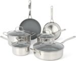 Martha Stewart Delaroux 10 Piece Stainless Steel Pots and Pans Kitchen Cookware Set w/PFAs Free Premium Nonstick Ceramic Interior - Image 2
