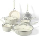 Martha Stewart Heathland Premium Nonstick PFA Free Ceramic Interior 10-Piece Tapered Aluminum Cookware Set - Linen White - Image 2