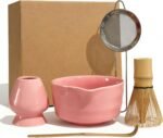 Matcha Whisk Set 5 pcs 18 oz Tea Making Bowl Kit Great for Starter Pink - Image 2