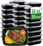 Meal Prep Containers, 50 Pack 38oz (100-Piece) Extra Thick Disposable Take Out Food Storage Containers with Lids, Large Plastic To Go Lunch Boxes, BPA Free, Microwave/Dishwasher/Freezer Safe - Image 2