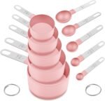 Measuring Cups and Spoons Set, 10 Pieces Nesting Measure Tools, Kitchen Essentials Gadgets with Stainless Steel Handle for Dry & Liquid Ingredient, Pink - Image 2