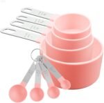 Measuring Cups and Spoons Set, 8-Piece Plastic Measure Cups, Kitchen Cooking Baking Tools, Nesting Design with Stainless Steel Handles for Liquid, Dry Ingredients (Pink) - Image 2