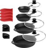 MegaChef 13 Piece Pre-Seasoned Cast Iron Skillet Set with Temperd Glass Lids and Silicone Holders - Image 2