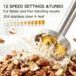 MegaWise Blender Handheld 12-Speed Stainless Steel Electric Hand Blender, 3 in 1 Immersion Handheld Blender，with Sturdy Titanium Plated Stainless Steel Blades(black) - Image 2
