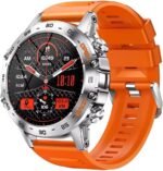 Mens Military Smartwatch Bluetooth Answer/Make Call for Android iOS Phone Long BTRY 1.39" Outdoor Sports Activity Fitness Tracker Orange Silicone Strap Music Smartwatches Health Monitor (Orange) - Image 2