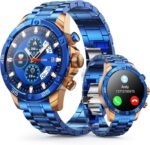 Men's Smart Watch Round HD 1.53" Gold Blue Smart Watches for Men, Multiple Sports Modes, Bluetooth Voice Call. Available for iOS and Android (Blue Steel) - Image 2