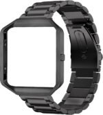 Metal Bands Compatible with Fitbit Blaze Large,Frame Housing+Stainless Steel Bracelet Replacement Accessory Strap Watch Band for Smart Fitness Watch (Black Steel+Frame) - Image 2