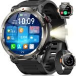 Military Smart Watch for Men(Answer/Make Calls),Outdoor Smartwatch with 100 Days Battery/Flashlight/Compass/Heart Rate/SpO2/Sleep Monitor/2 Straps, Rugged Fitness Watch for iPhone/Android Phones - Image 2