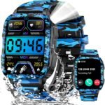 Military Smart Watches for Men (Make/Answer Call) with LED Flashlight 1.96" Screen 430mAh Fitness Tracker with Sport Modes Heart Rate Sleep Monitor Rugged Smartwatch for iPhone Android - Image 2