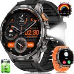 Military Smart Watches for Men, Smart Watch with 100 Days Battery/Flashlight/Heart Rate/Sleep/SpO2 Monitor/Calling/110+ Sports Mode, 5 ATM Rugged Men's Fitness Tracker Watch for Android iPhone(Black) - Image 2