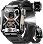 Military Tactical Smart Watches for Men, 100-Day Battery Rugged Fitness Watch with Compass & Flashlight, Sports Watch for Android with 2.01" HD Display AI Voice, IP68 Waterproof Smartwatch (Black) - Image 2