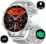 Militrary Smart Watch for Men,1.85" HD/800mAh Battery Smart watches for Android/iOS (Bluetooth Call Answer/Calls)Fitness Tracker,100+ Sports/LED Flashlight/IP68 Waterproof/Sleep Tracker Sliver - Image 2