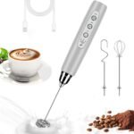 Milk Frother Handheld for Coffee, Electric Whisk 3 Speed Adjustable, Drink Mixer with Stainless 3 Whisks, Rechargeable Hand Frother Wand, Foam Maker for Latte Cappuccino Matcha Egg Silver - Image 2