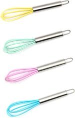 Mini Whisks 6 inch 4Pcs silica gel stainless steel Whisk, Hand Egg Mixer for Flour Cake Egg, Kitchen Cooking Baking Use Whisk （purple，yellow，cyan，blue） - Image 2