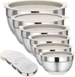 Mixing Bowls with Lids Set, 6 Piece Stainless Steel Nesting Storage Bowls for Kitchen, with 3 Grater Attachments & Non-Slip Bottoms, Size 5.5,3.5,2.5,2.1,1.5,1.1 QT - Image 2