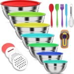 Mixing Bowls with Lids Set, 7 PCS Stainless Steel Mixing Bowls with 3 Grater Attachments, Size 4.5, 4, 3.5, 2.1, 1.5, 1.1, 0.7QT, Ideal for Kitchen Cooking Baking & Serving - Image 2