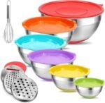 Mixing Bowls with Lids Set,10pcs Stainless Steel Mixing Bowls with Graters and Egg Whisk &Non-Slip Bottoms Food Prep Nesting Bowls for Baking, Cooking, Meal Storage(1.2QT-5.5QT) - Image 2