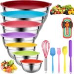 Mixing Bowls with Lids for Kitchen - 26 PCS Stainless Steel Nesting Colorful Mixing Bowls Set for Baking,Mixing,Serving & Prepping,Size 5, 3.7, 2.8, 2.3, 1.7, 1.1, 0.7QT,11 Cooking Utensils - Image 2